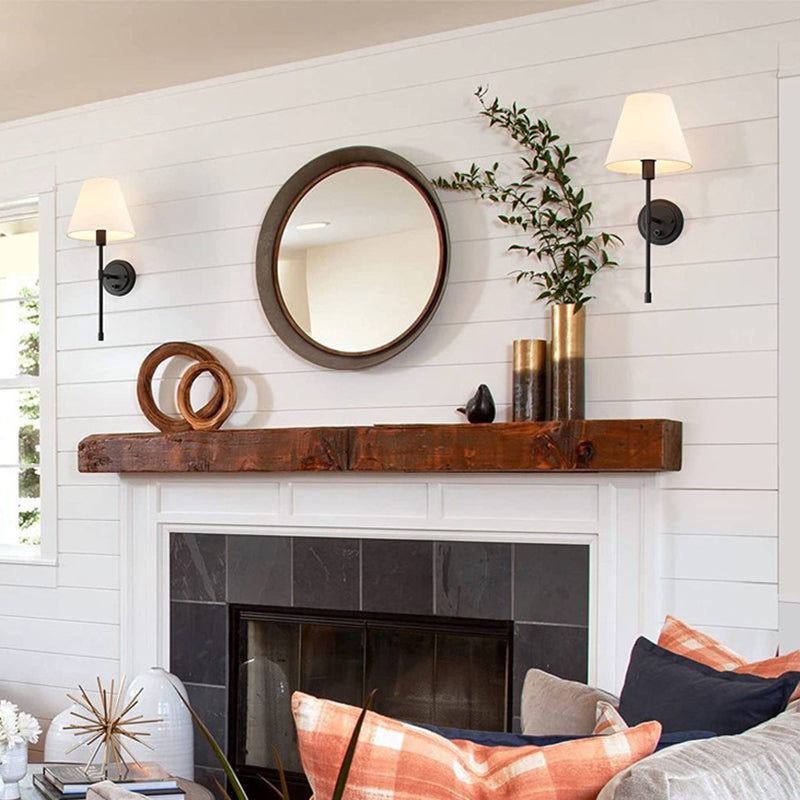 Contemporary Bath Sconce 1 - Light Iron & Fabric Bathroom Vanity Lighting in Black