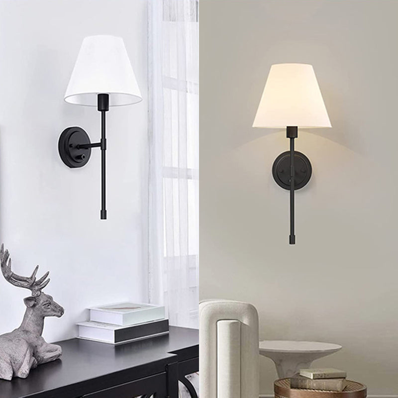 Contemporary Bath Sconce 1 - Light Iron & Fabric Bathroom Vanity Lighting in Black