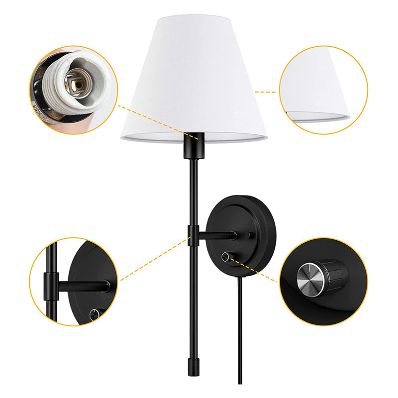 Contemporary Bath Sconce 1 - Light Iron & Fabric Bathroom Vanity Lighting in Black