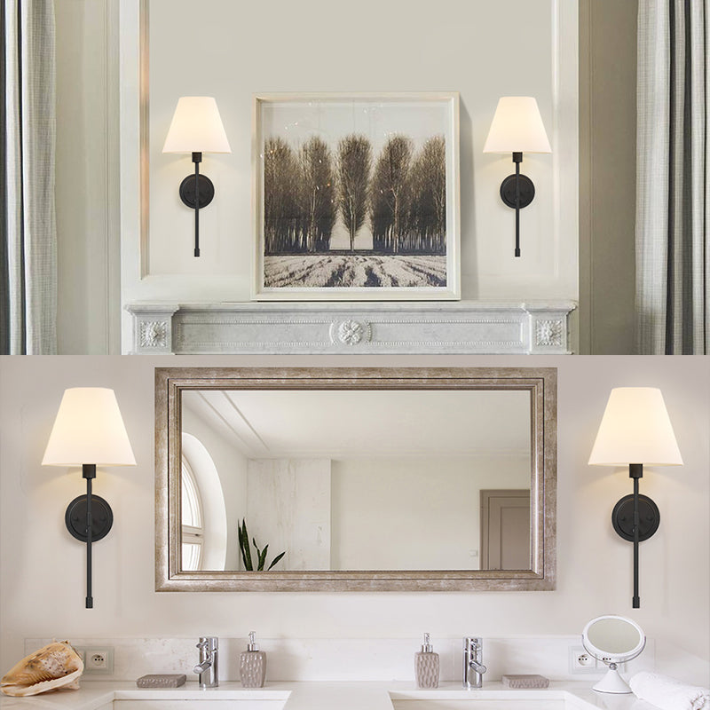 Contemporary Bath Sconce 1 - Light Iron & Fabric Bathroom Vanity Lighting in Black