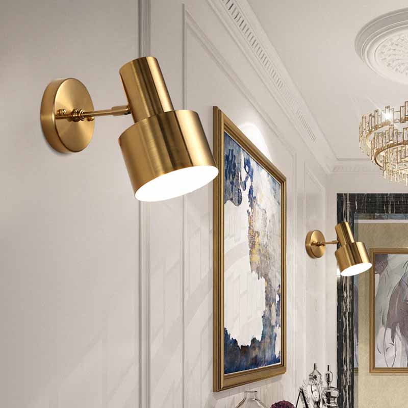 Metal Modern Wall Sconce Cylinder Shape Vanity Lamp with Copper Shade for Bathroom