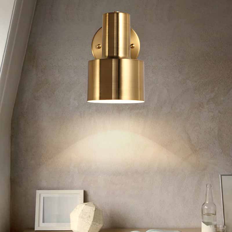 Metal Modern Wall Sconce Cylinder Shape Vanity Lamp with Copper Shade for Bathroom