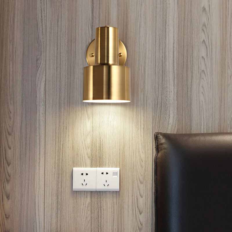 Metal Modern Wall Sconce Cylinder Shape Vanity Lamp with Copper Shade for Bathroom