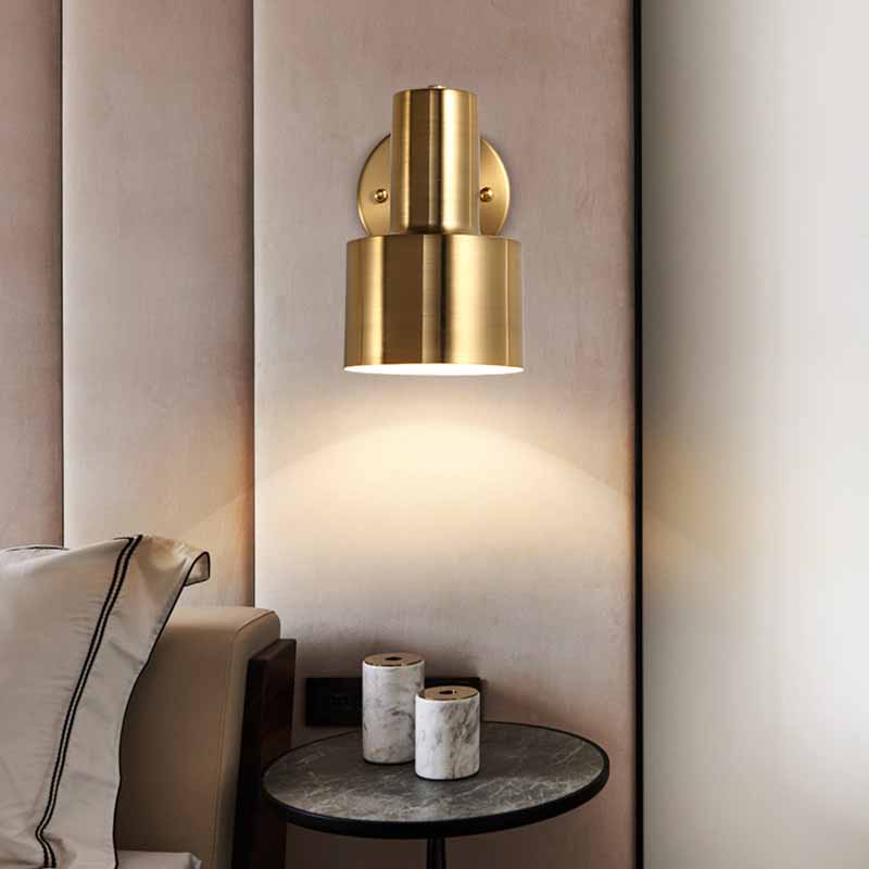 Metal Modern Wall Sconce Cylinder Shape Vanity Lamp with Copper Shade for Bathroom