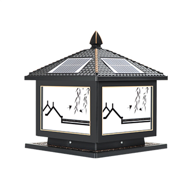 Rectangle Shape Metal Outdoor Light Modern Style 1 Light Solar Pillar Light