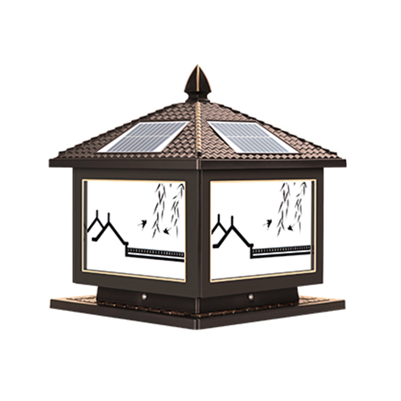 Rectangle Shape Metal Outdoor Light Modern Style 1 Light Solar Pillar Light