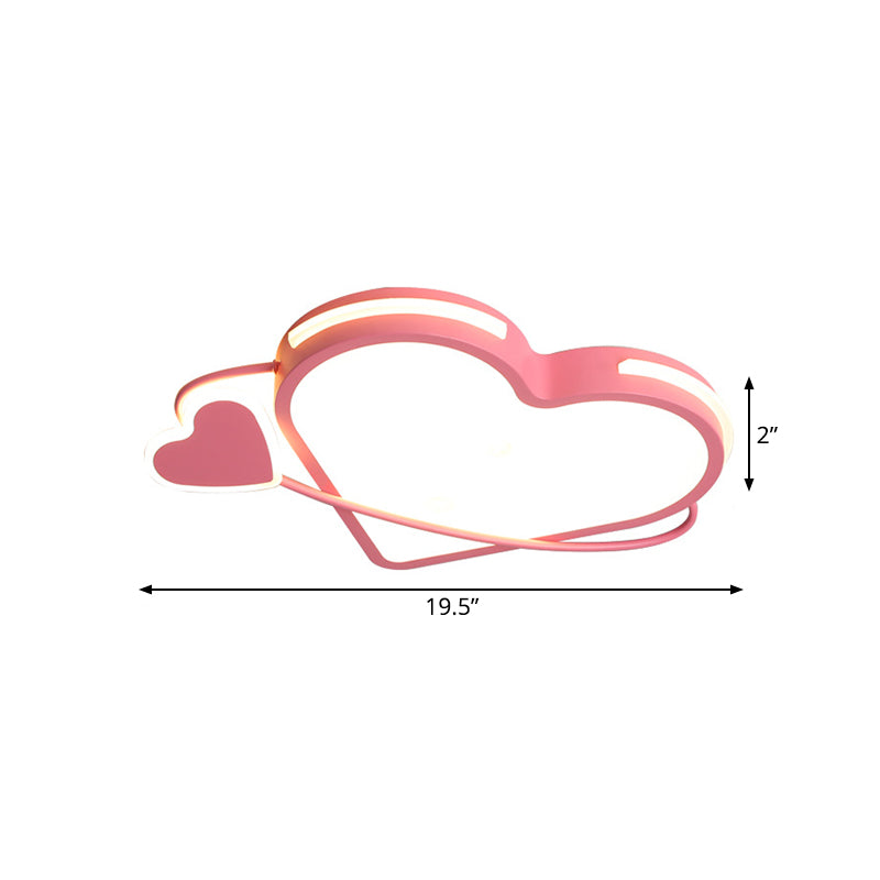 Pink Dual Loving Heart Flush Mount Ceiling Fixture Modernist Acrylic LED Flush Light with Ring for Bedroom