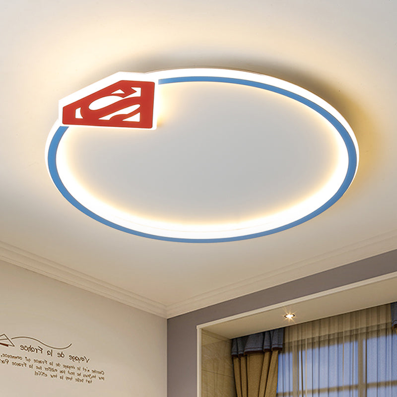 Blue Ring Flush Mount Plafond Lamp Modernist Acryl LED Flushmount Verlichting met Diamond/Crown Design voor slaapkamer