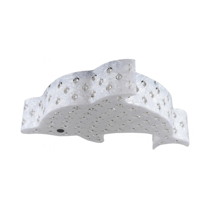 Contemporary Fish Shaped Flush Mount Pendant Light Acrylic Bedroom LED Ceiling Mount with Crystal Decoration in Blue/Pink/White