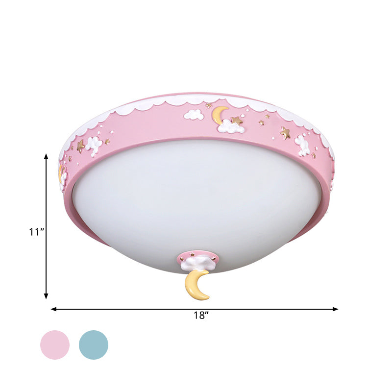 Acrylic Waterdrop Flush Light Contemporary Pink/Blue Cloud Pattern LED Ceiling Flush Mount with Moon and Star Design