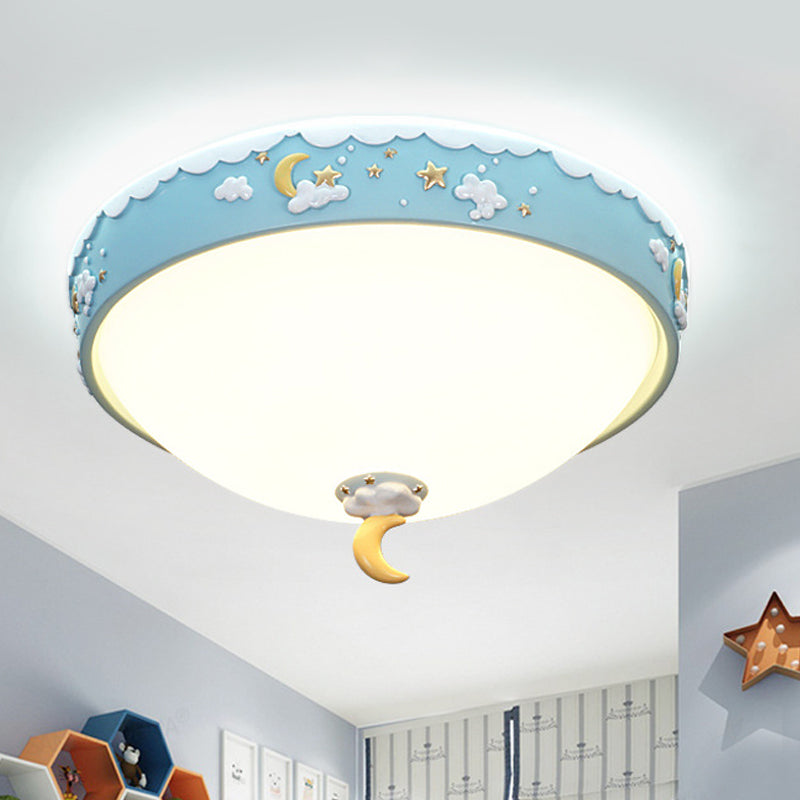 Acrylic Waterdrop Flush Light Contemporary Pink/Blue Cloud Pattern LED Ceiling Flush Mount with Moon and Star Design