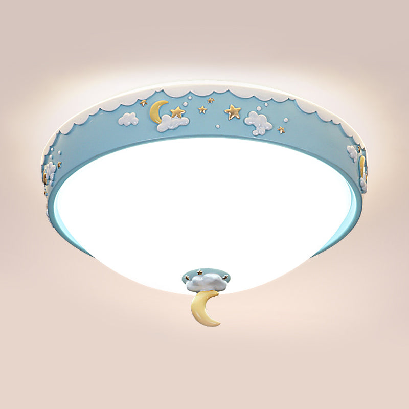 Acrylic Waterdrop Flush Light Contemporary Pink/Blue Cloud Pattern LED Ceiling Flush Mount with Moon and Star Design