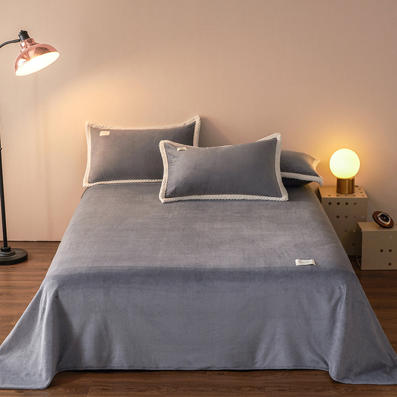 Solid Color Bed Sheet Set Winter Flannel Fitted Sheet for Bedroom