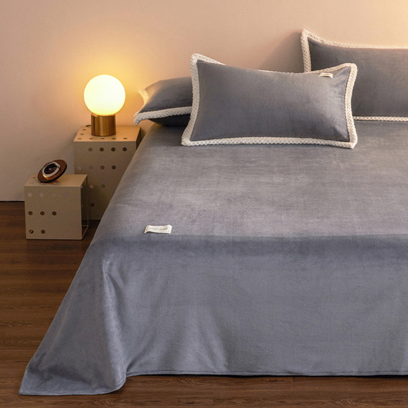 Solid Color Bed Sheet Set Winter Flannel Fitted Sheet for Bedroom