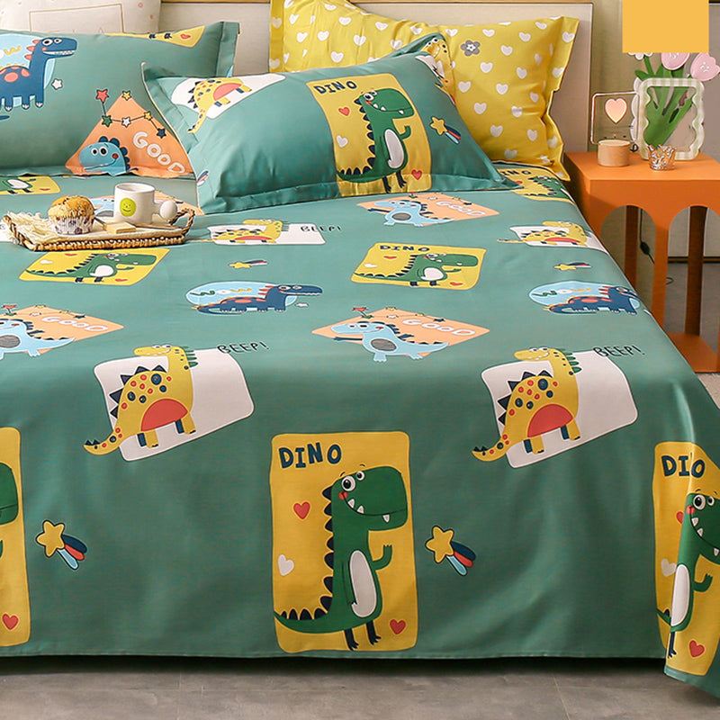 Sheet Sets Cotton Cartoon Printed Breathable Wrinkle Resistant Ultra Soft Bed Sheet Set