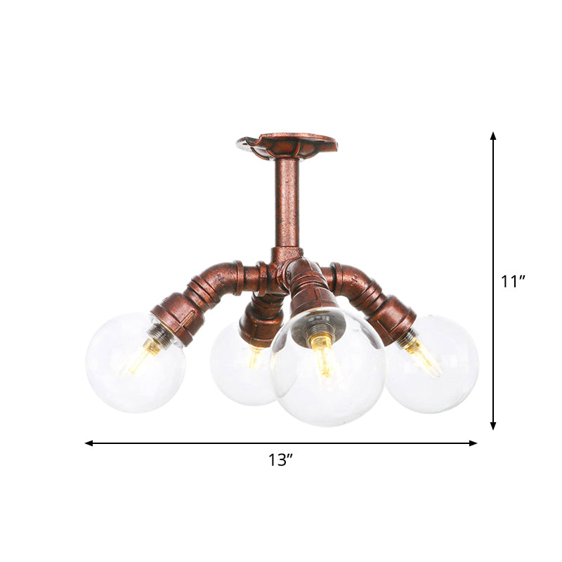 Balle de plafond semi-flush à balle à balle semi-flushère de plafonnier 4/5/6 têtes restaurant flushmount lampe en cuivre