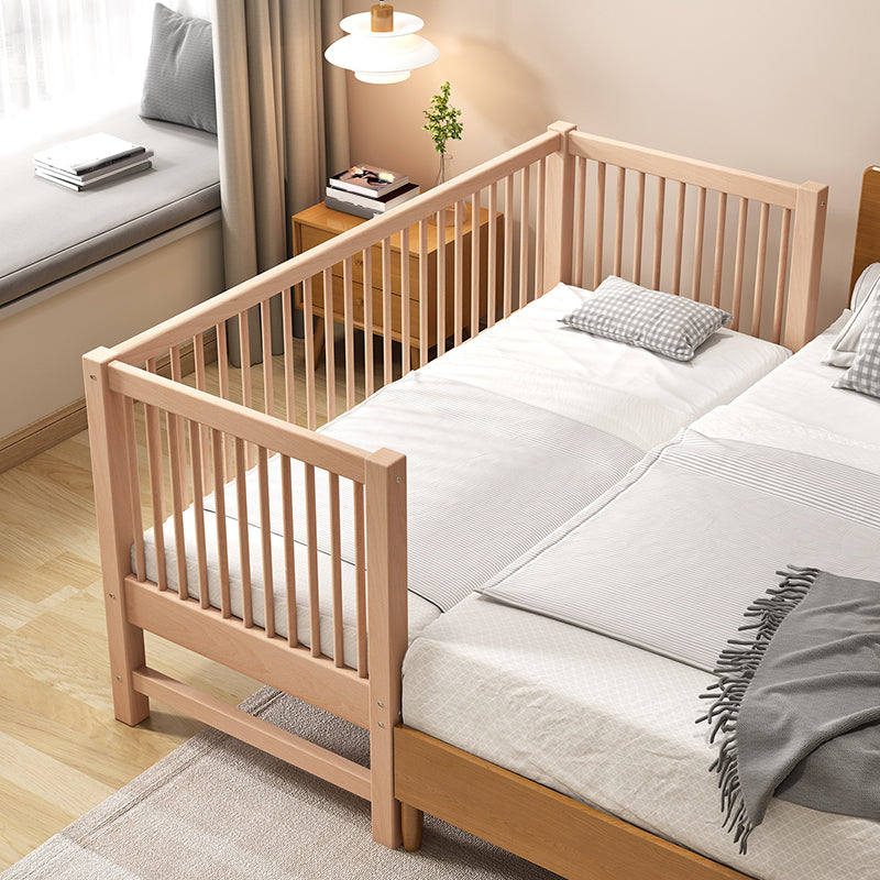 Solid Wood Baby Crib Traditional Beech Nursery Crib with Guardrails