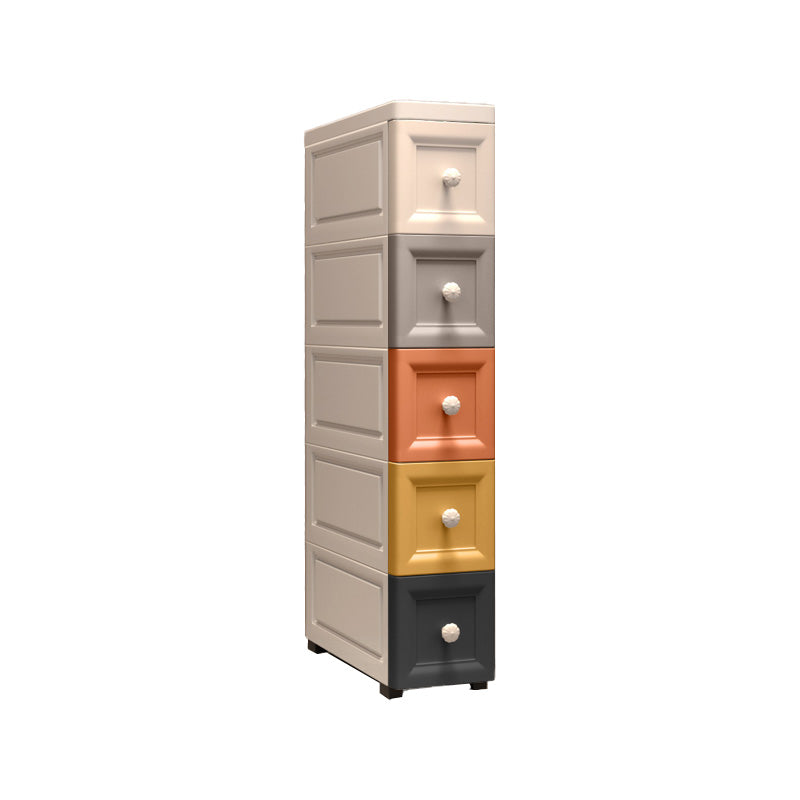 Modern Plastic Vertical Kids Nightstand with 5 Drawers for Bedroom
