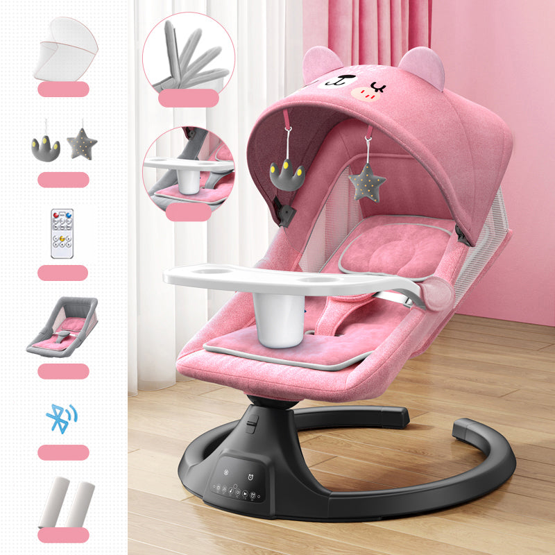 Modern Metal Rocking Oval Electric Crib Cradle with Canopy Pillow