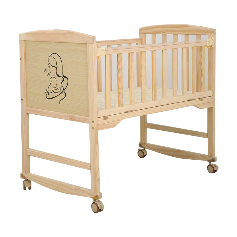 Wood Rocking Baby Crib Cradle Rectangle with 4 Wheels Cradle