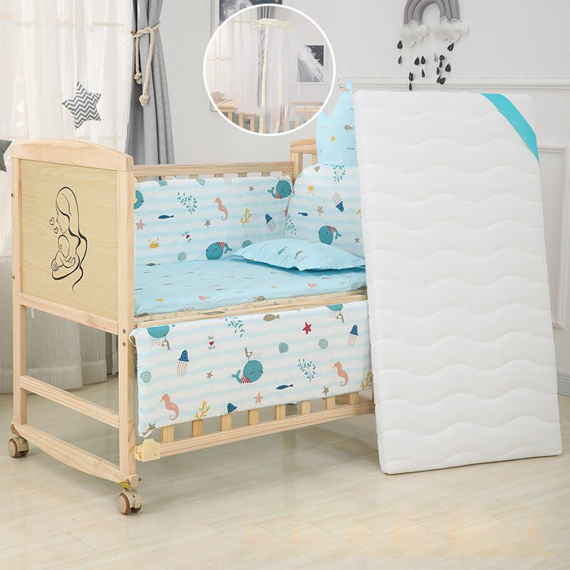 Wood Rocking Baby Crib Cradle Rectangle with 4 Wheels Cradle