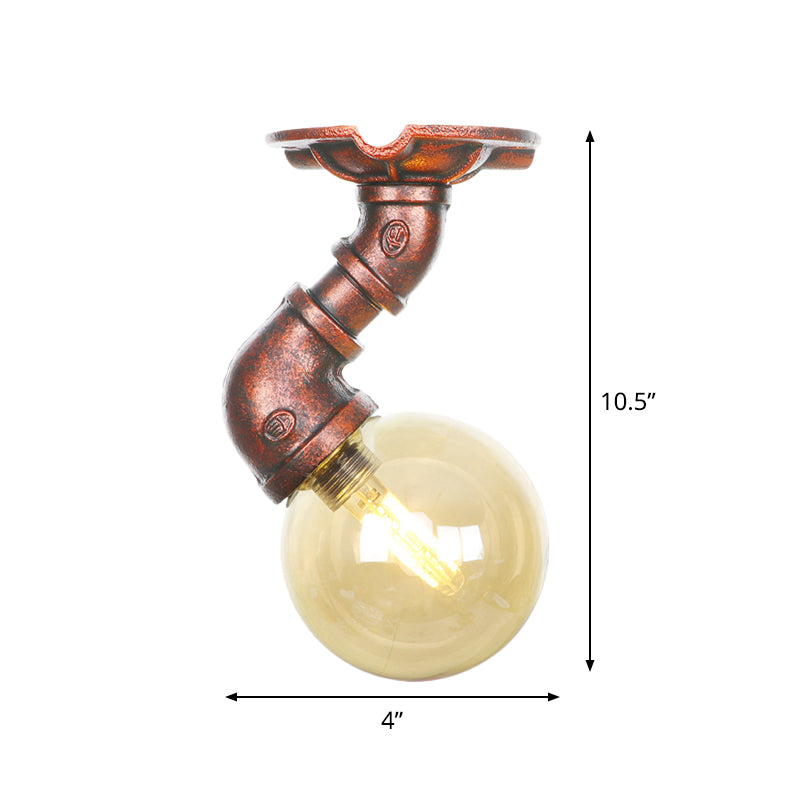 Antiqued Global Semi Flush Lighting 1 lamp amberkleurig glas LED dichtbij plafondlamp in koper