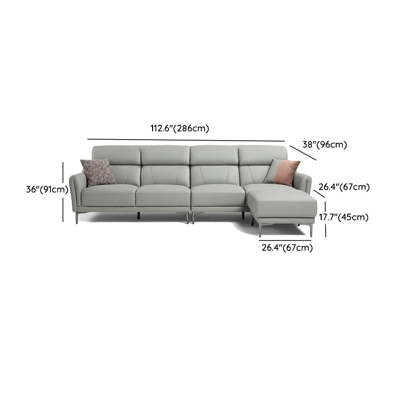 37.8"W Genuine Leather Square Arm Sectionals Sofa, Modern Chesterfield Sectionals