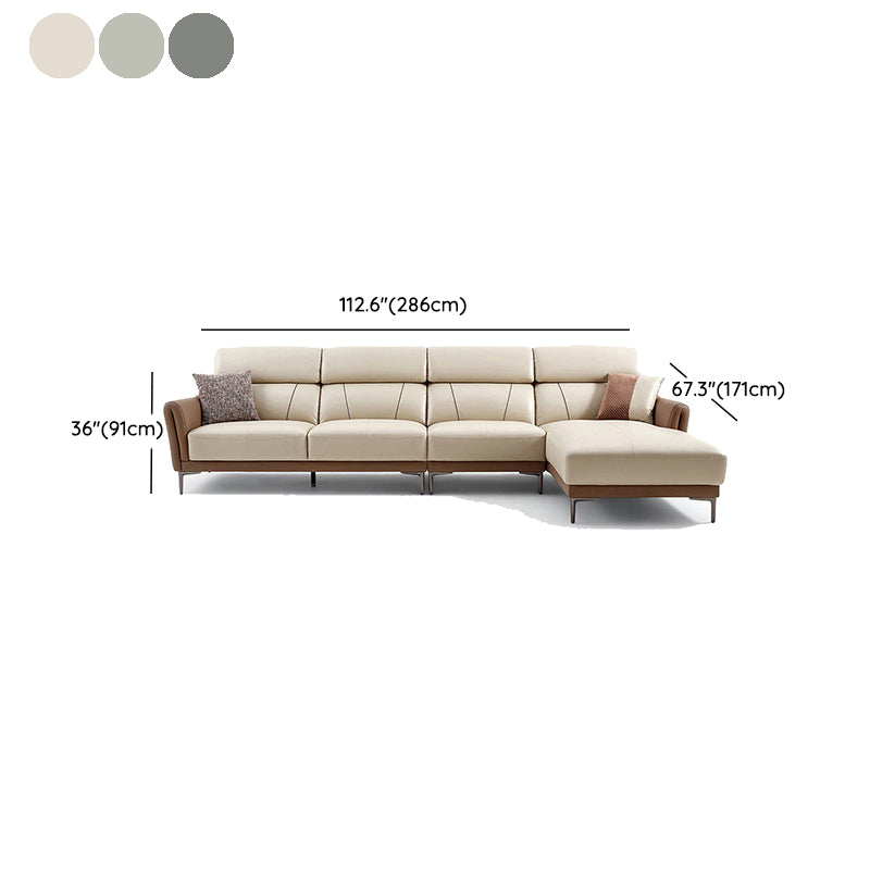 37.8"W Genuine Leather Square Arm Sectionals Sofa, Modern Chesterfield Sectionals