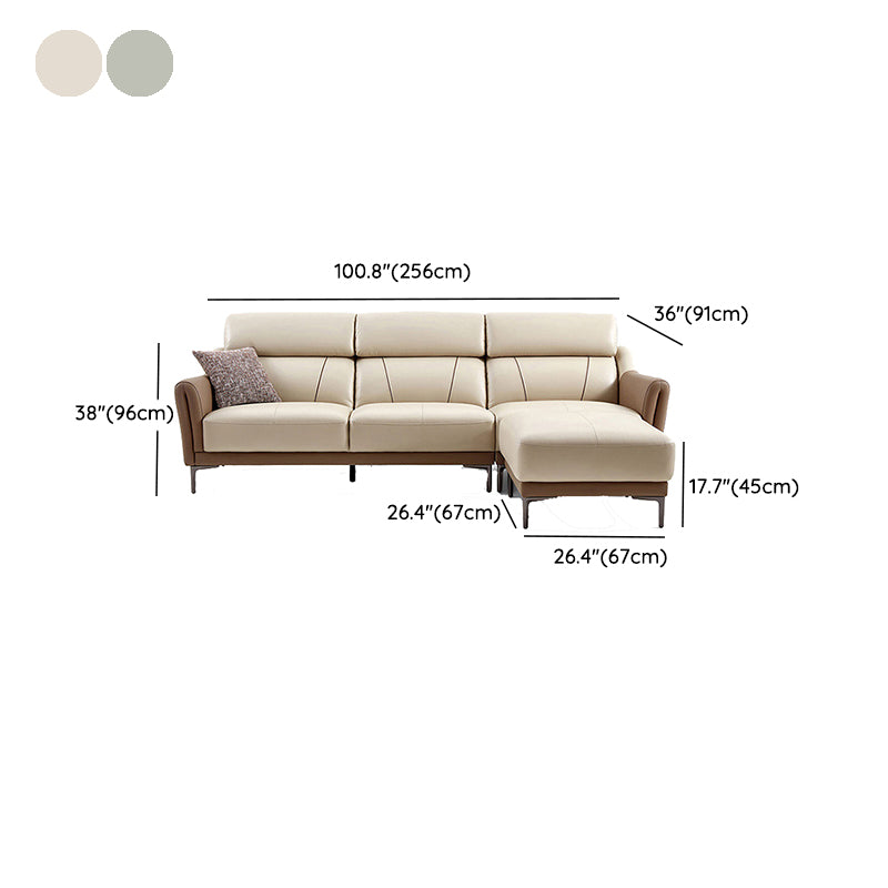 37.8"W Genuine Leather Square Arm Sectionals Sofa, Modern Chesterfield Sectionals