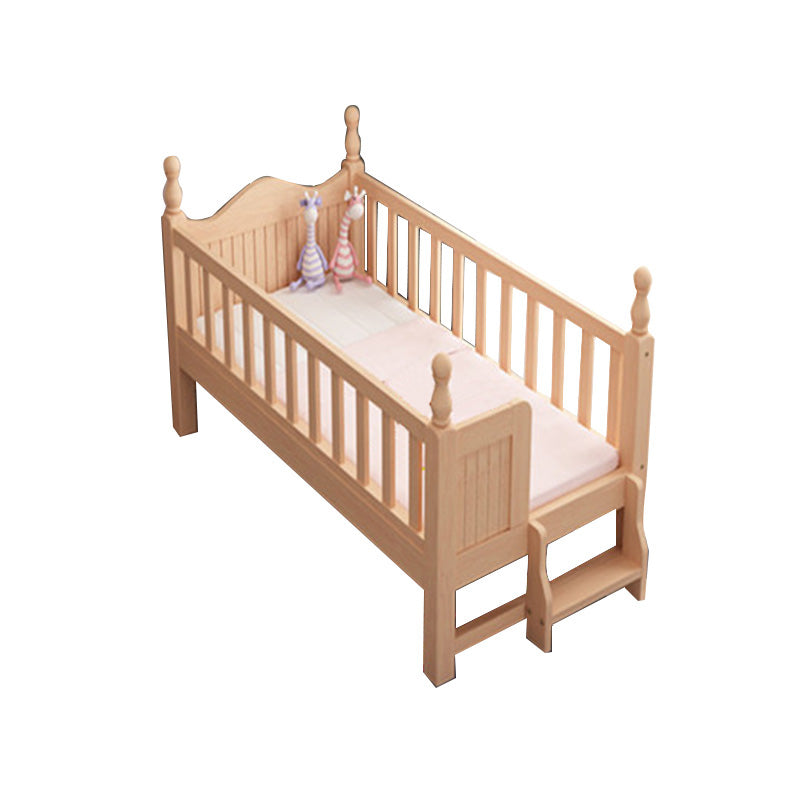 Washed Natural Wood Nursery Crib Modern Nursery Crib with Guardrail