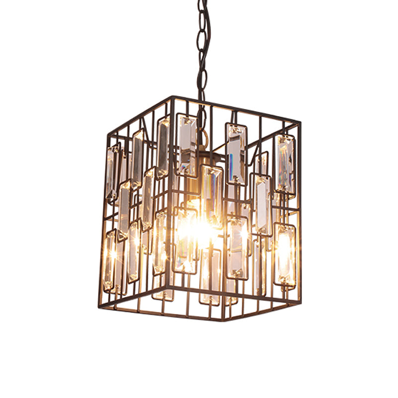 1 Kopf quadratischer Drahtkäfig Anhänger Lampe Industrie Messing Eisenhänge Deckenleuchte mit eingesperrten Kristallen