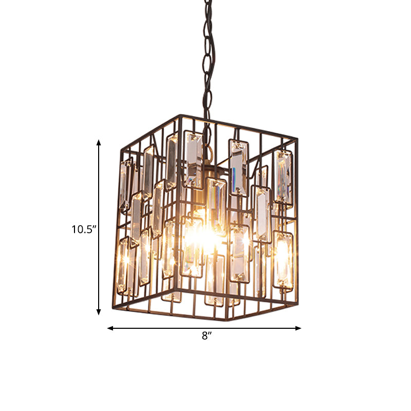 1 Kopf quadratischer Drahtkäfig Anhänger Lampe Industrie Messing Eisenhänge Deckenleuchte mit eingesperrten Kristallen