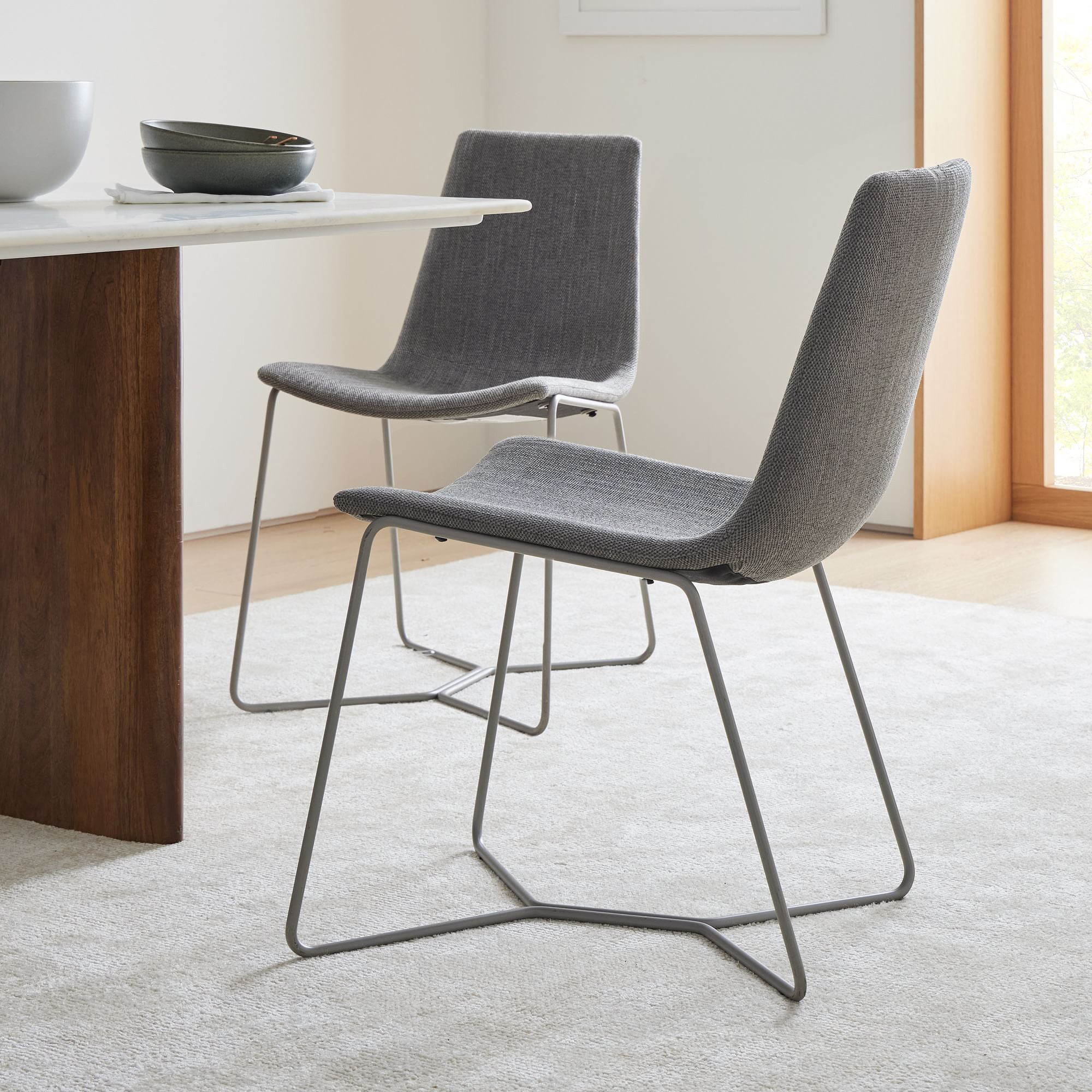 Metal Upholstered Chair Contemporary Armless Open Back Chair for Dining Room
