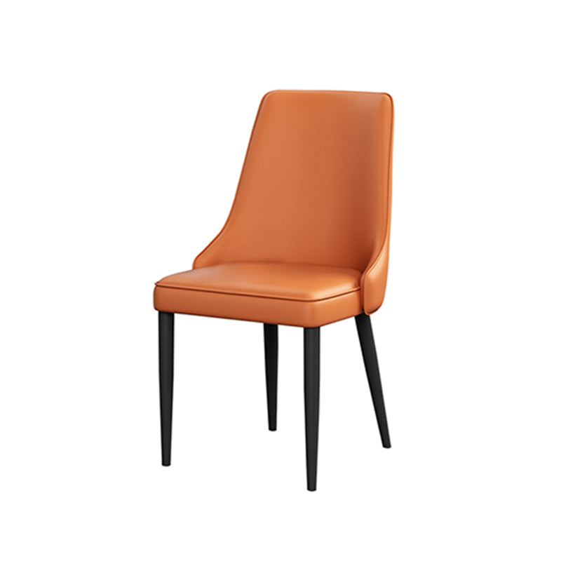 Modern Simple Side Chair Faux Leather Dining Chair with Metal Base for Bedroom