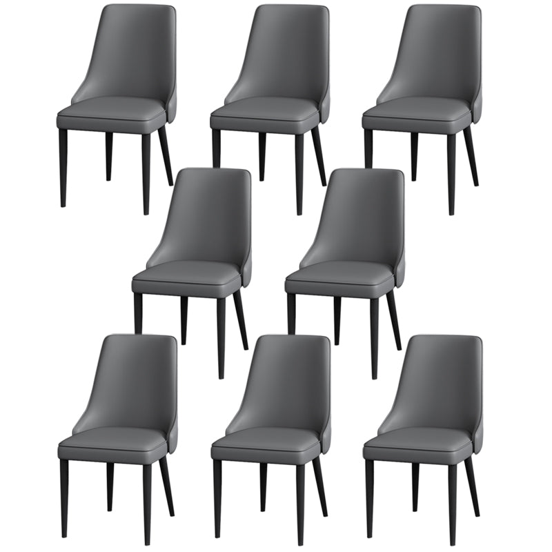 Modern Simple Side Chair Faux Leather Dining Chair with Metal Base for Bedroom