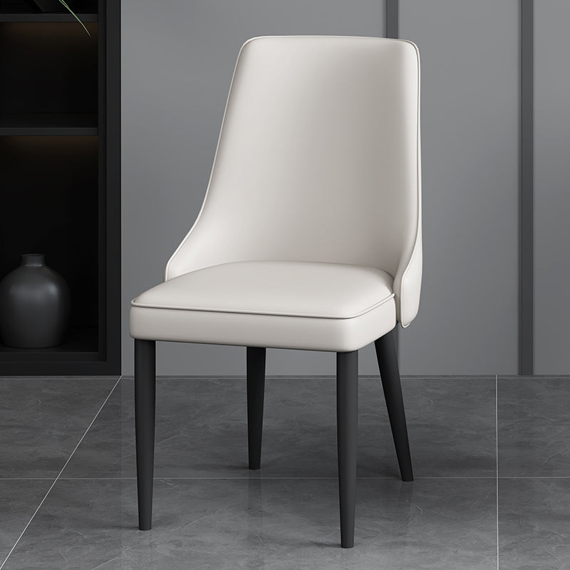 Modern Simple Side Chair Faux Leather Dining Chair with Metal Base for Bedroom
