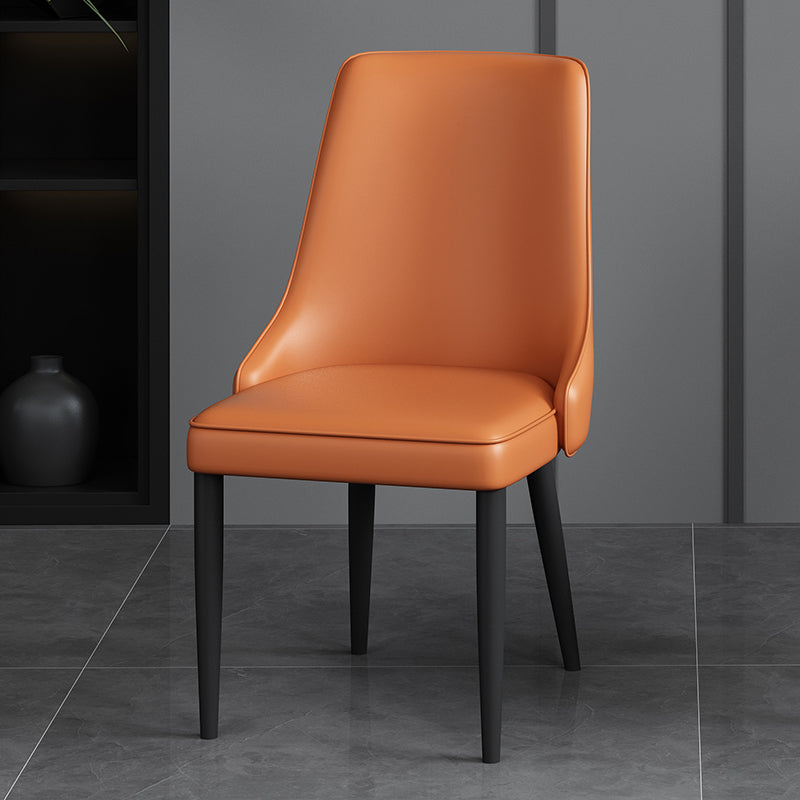 Modern Simple Side Chair Faux Leather Dining Chair with Metal Base for Bedroom