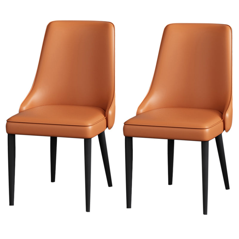Modern Simple Side Chair Faux Leather Dining Chair with Metal Base for Bedroom