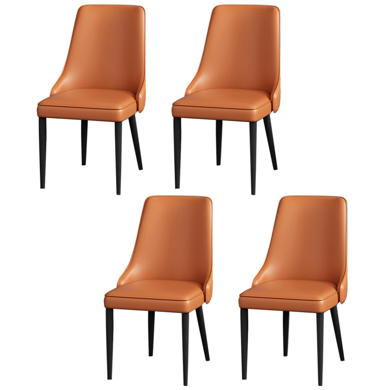 Modern Simple Side Chair Faux Leather Dining Chair with Metal Base for Bedroom