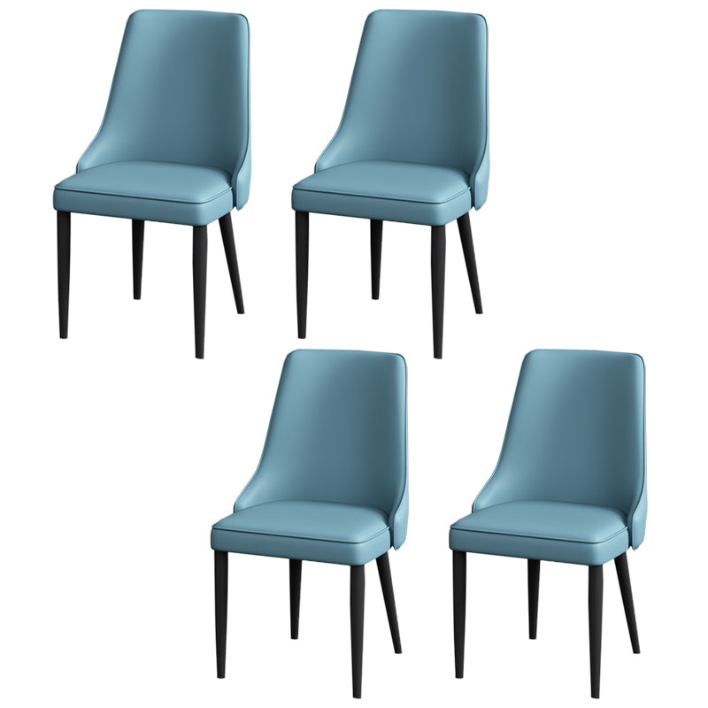 Modern Simple Side Chair Faux Leather Dining Chair with Metal Base for Bedroom
