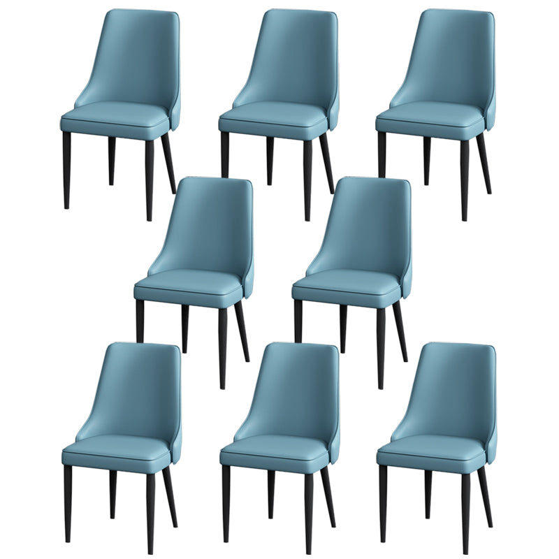 Modern Simple Side Chair Faux Leather Dining Chair with Metal Base for Bedroom