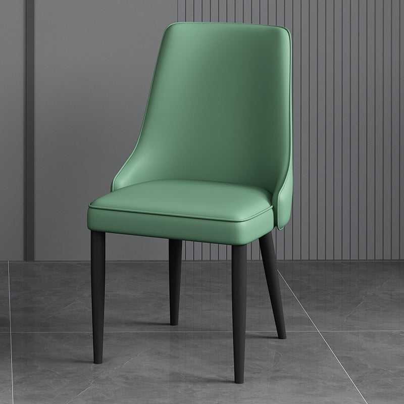 Modern Simple Side Chair Faux Leather Dining Chair with Metal Base for Bedroom