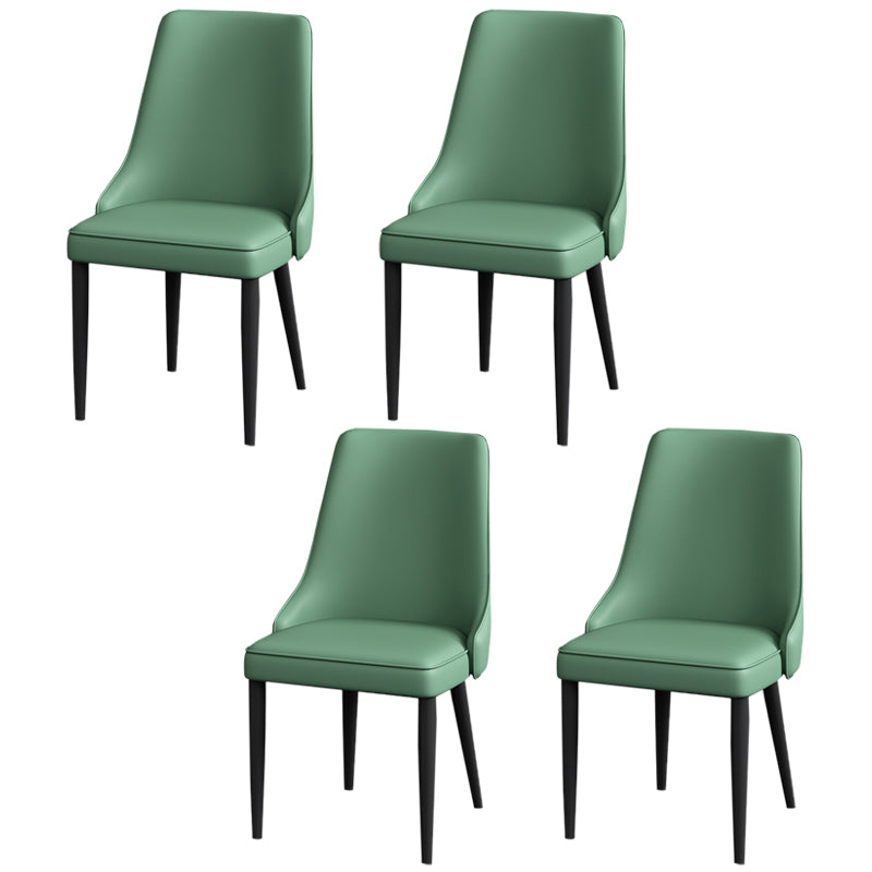 Modern Simple Side Chair Faux Leather Dining Chair with Metal Base for Bedroom
