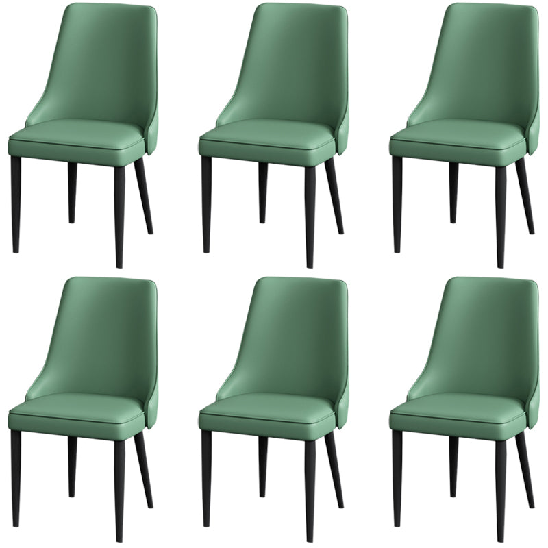 Modern Simple Side Chair Faux Leather Dining Chair with Metal Base for Bedroom