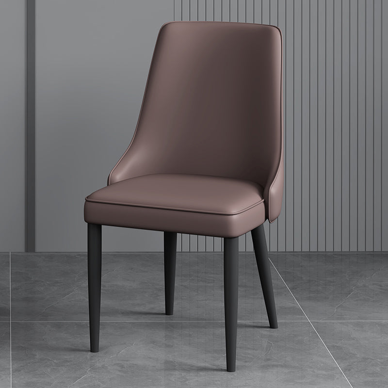 Modern Simple Side Chair Faux Leather Dining Chair with Metal Base for Bedroom