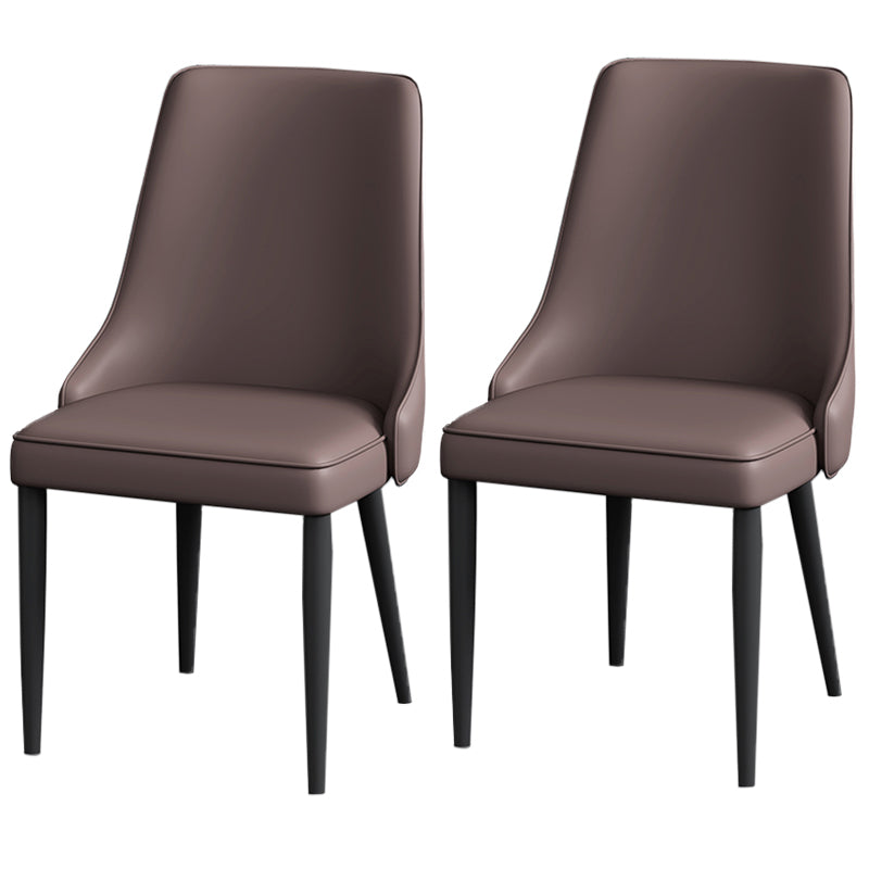 Modern Simple Side Chair Faux Leather Dining Chair with Metal Base for Bedroom