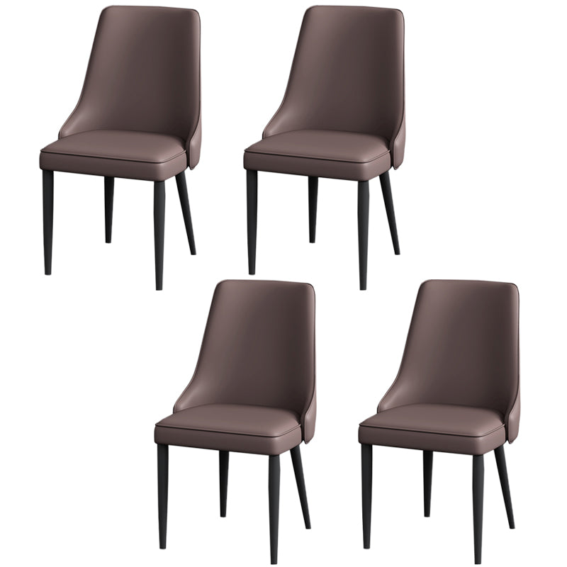 Modern Simple Side Chair Faux Leather Dining Chair with Metal Base for Bedroom