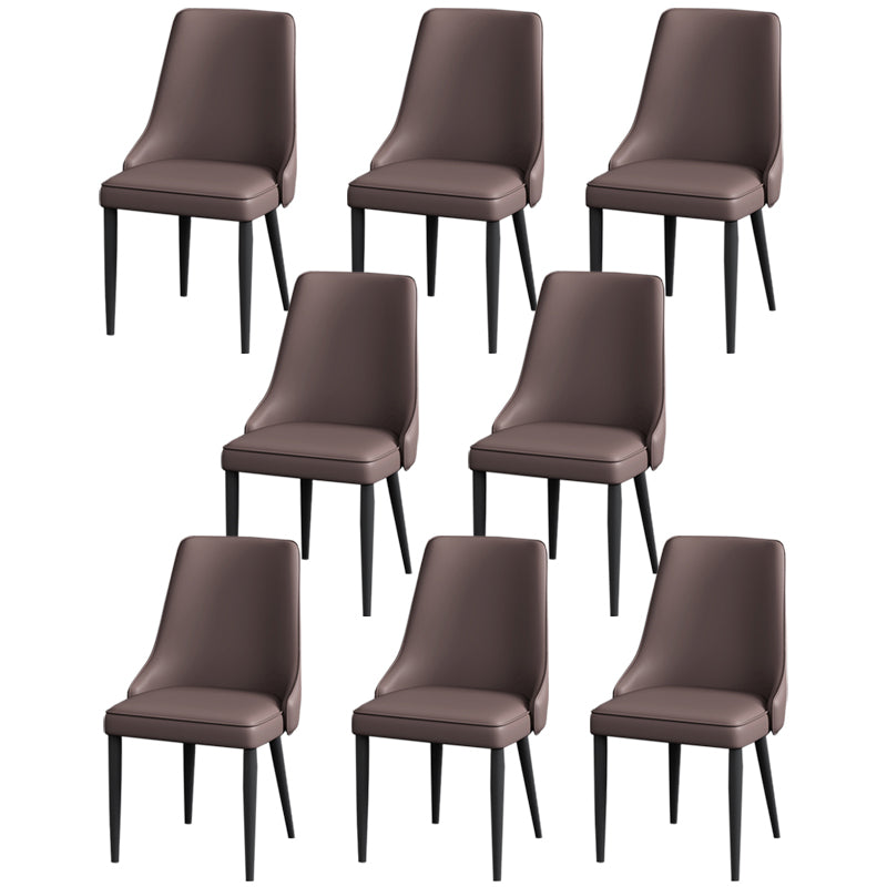 Modern Simple Side Chair Faux Leather Dining Chair with Metal Base for Bedroom