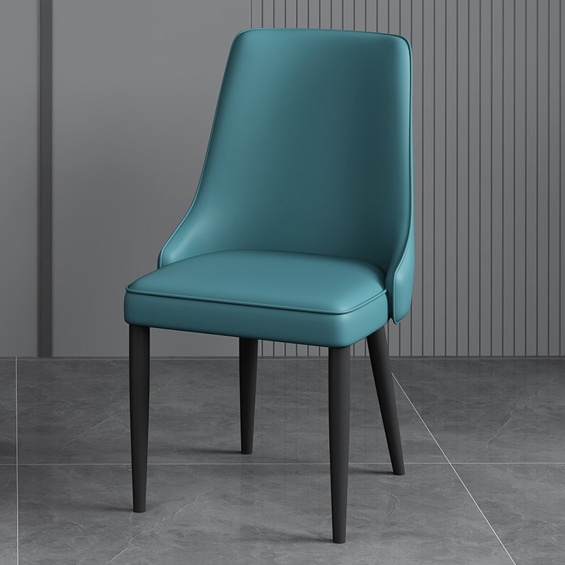 Modern Simple Side Chair Faux Leather Dining Chair with Metal Base for Bedroom