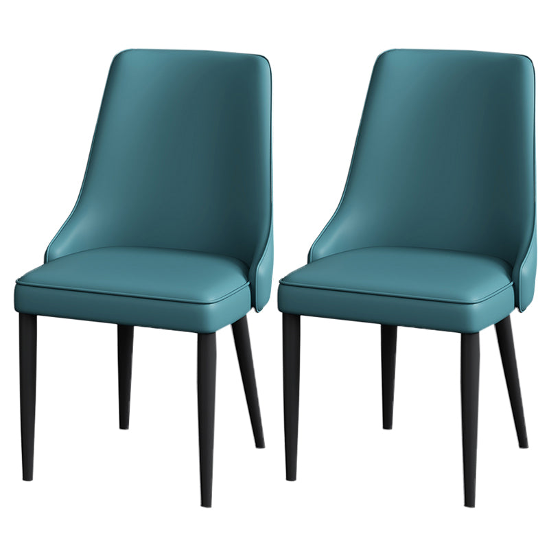 Modern Simple Side Chair Faux Leather Dining Chair with Metal Base for Bedroom
